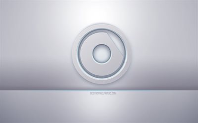 Logo bianco 3d Nicky Romero, sfondo grigio, logo Nicky Romero, arte 3D creativa, Nicky Romero, emblema 3d