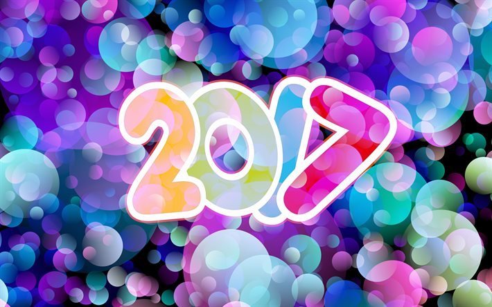 Happy New year 2017, 4k, glare, abstract background, 2017 New Year