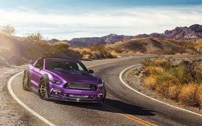 Ford Mustang GT, 4k, 2016 voitures, Ferrada Roues, tuning, violet Mustang