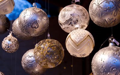 Christmas balls, Christmas, serebistye balls, Christmas decorations