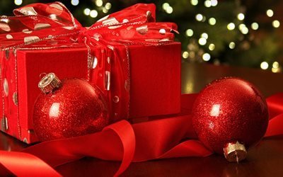 Navidad bolas de color rojo, A&#241;o Nuevo, Navidad, regalo