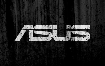 Asus, 4k, ロゴ, グランジ, 黒い背景, Asusロゴ