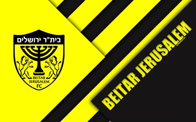 Beitar Jerusalem FC, 4k, material design, Israeli football club, emblem, logo, yellow black abstraction, Ligat HaAl, Jerusalem, Israel, football, Israeli Premier League