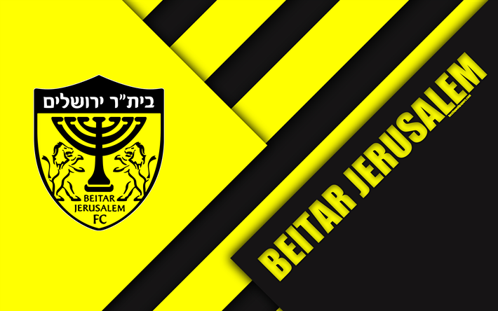 Beitar Jerusalem FC, 4k, il design dei materiali, calcio Israeliano club, emblema, logo, giallo, nero astrazione, Ligat HaAl, Gerusalemme, Israele, calcio Israele Premier League