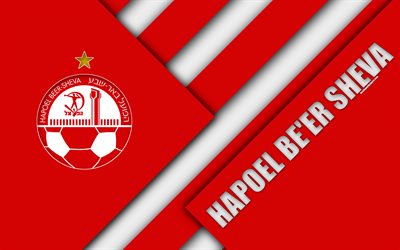 HapoelビールヴFC, 4k, 赤白の抽象化, 材料設計, イスラエルのサッカークラブ, エンブレム, ロゴ, Ligat HaAl, ビールヴ, イスラエル, サッカー, イスラエルのプレミアリーグ