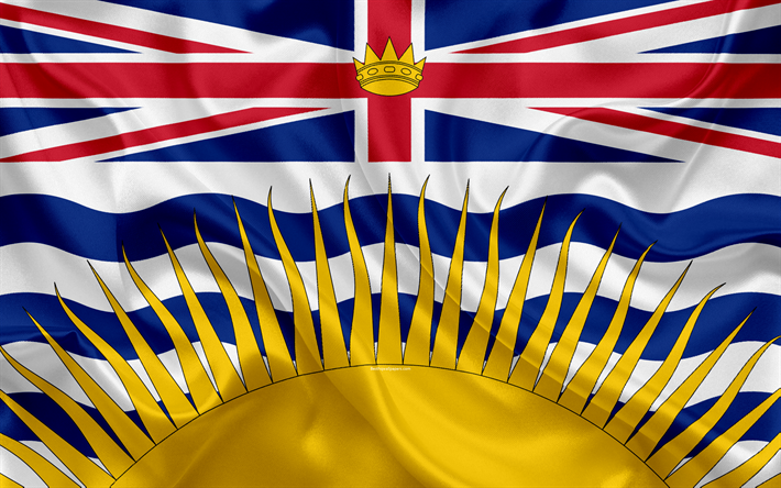 British Columbia, Kanada bayrağı, 4k, il, ipek bayrak, Kanada sembolleri