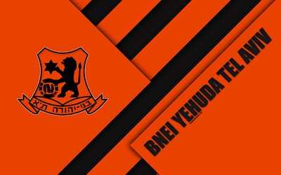 Bnei Yehuda Tel Aviv FC, 4k, material design, Israeli football club, emblem, logo, orange black abstraction, Ligat HaAl, Tel Aviv, Israel, football, Israeli Premier League