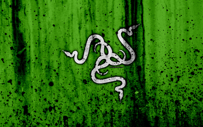 Razer, 4k, logo, creative, green background, Razer Logo