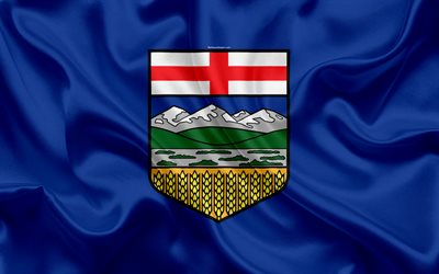 Flag of Alberta, Canada, 4k, province, Alberta, silk flag, Canadian symbols