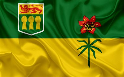 Flag of Saskatchewan, Canada, 4k, province, Saskatchewan, silk flag, Canadian symbols