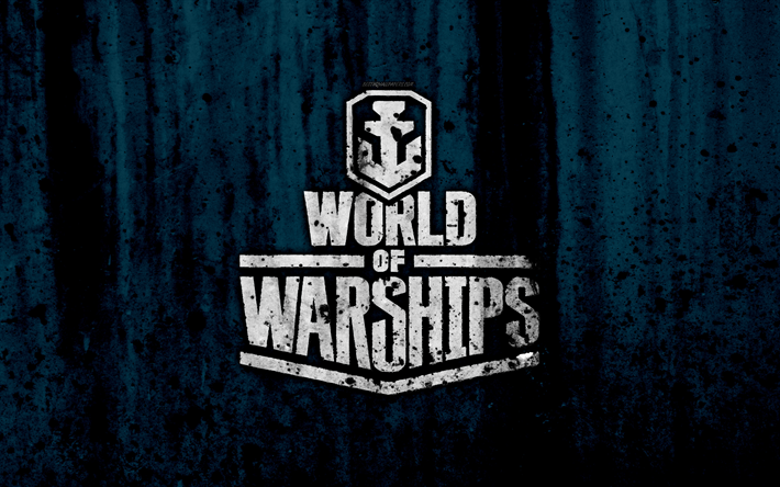 WoWS, 4k, logotyp, kreativa, V&#228;rlden av Krigsfartyg, grunge