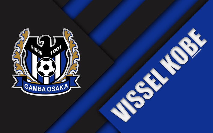 Gamba Osaka FC, 4k, material design, Japanese football club, blue black abstraction, logo, Suita, Osaka, Japan, J1 League, Japan Professional Football League, J-League