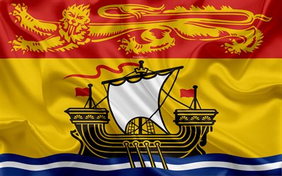 Flag of New Brunswick, Canada, 4k, province, New Brunswick, silk flag, Canadian symbols