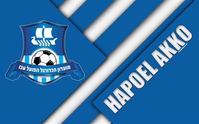 Hapoel Acre FC, 4k, material design, Israeli football club, emblem, logo, blue white abstraction, Ligat HaAl, Akko, Israel, football, Israeli Premier League