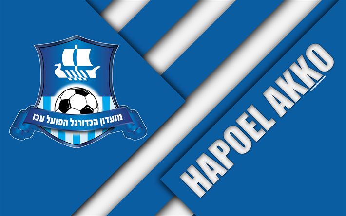 O Hapoel Acre FC, 4k, design de material, Israelenses futebol clube, emblema, logo, azul branco abstra&#231;&#227;o, Ligat HaAl, Akko, Israel, futebol, Israelenses Premier League