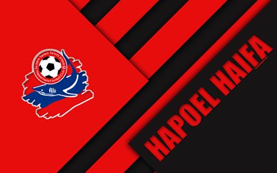 Hapoel Haifa FC, 4k, material design, Israeli football club, emblem, logo, red black abstraction, Ligat HaAl, Haifa, Israel, football, Israeli Premier League
