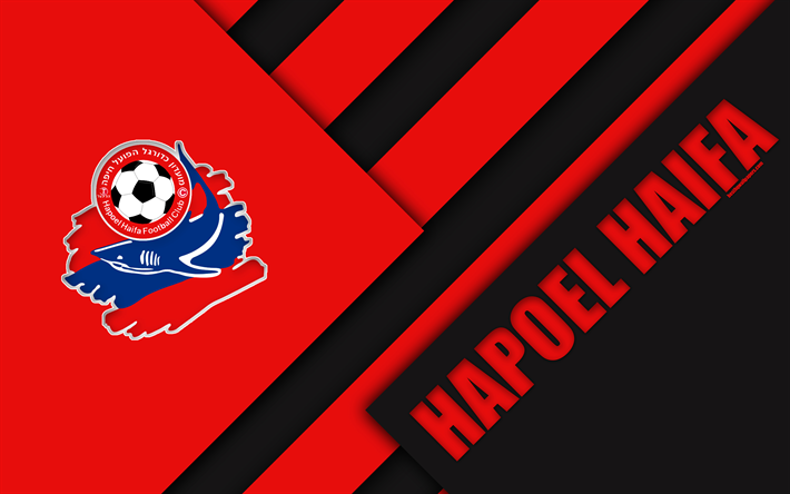 O Hapoel Haifa FC, 4k, design de material, Israelenses futebol clube, emblema, logo, vermelho preto abstra&#231;&#227;o, Ligat HaAl, Haifa, Israel, futebol, Israelenses Premier League