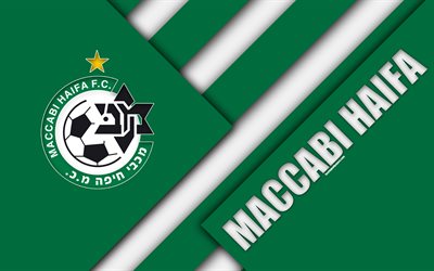 Maccabi Haifa FC, 4k, material och design, gr&#246;n vit abstraktion, Israeliska football club, emblem, logotyp, Ligat HaAl, Haifa, Israel, fotboll, Israeliska Premier League
