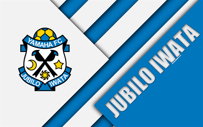 Jubilo Iwata FC, 4K, blu, bianco astrazione, material design, Giapponese football club, logo, Iwata, Shizuoka, Giappone, J1 League, Giappone Professional Football League, la J-League