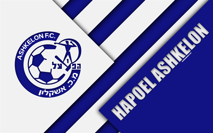 Hapoel Ashkelon FC, 4k, materiaali suunnittelu, Israelin football club, tunnus, logo, sininen valkoinen abstraktio, Ligat Ali, Ashkelon, Israel, jalkapallo, Israelin Premier League