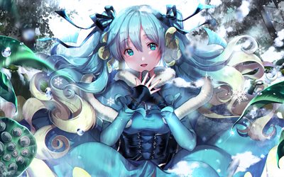 Vocaloid, 4k, Hatsune Miku, manga, kış