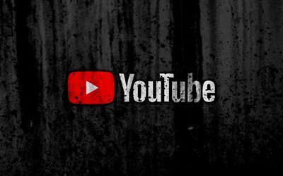YouTube, 4k, logo, grunge, fundo preto, Logotipo do YouTube