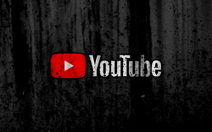 YouTube, 4k, logotyp, grunge, svart bakgrund, Youtubes logotyp