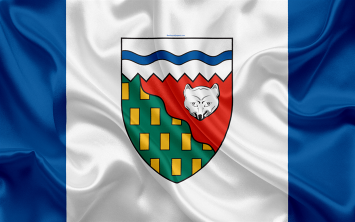 Lipun luoteisterritoriot, Kanada, 4k, maakunnassa, Luoteisterritoriot, silkki lippu, Kanadan symbolit