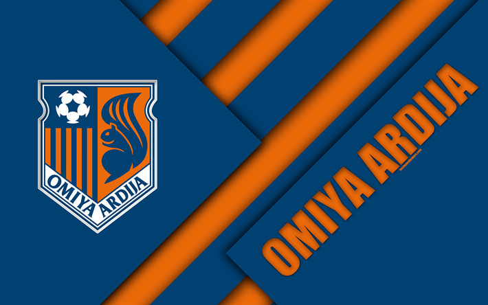 Omiya Ardija FC, 4K, materiaali suunnittelu, Japanilainen football club, sininen oranssi abstraktio, logo, Saitama, Japani, J1 League, Japani Professional Football League, J-League