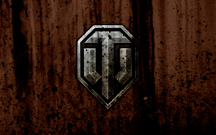 World of Tanks, 4k, stone logo, brown background, WoT, grunge, creative