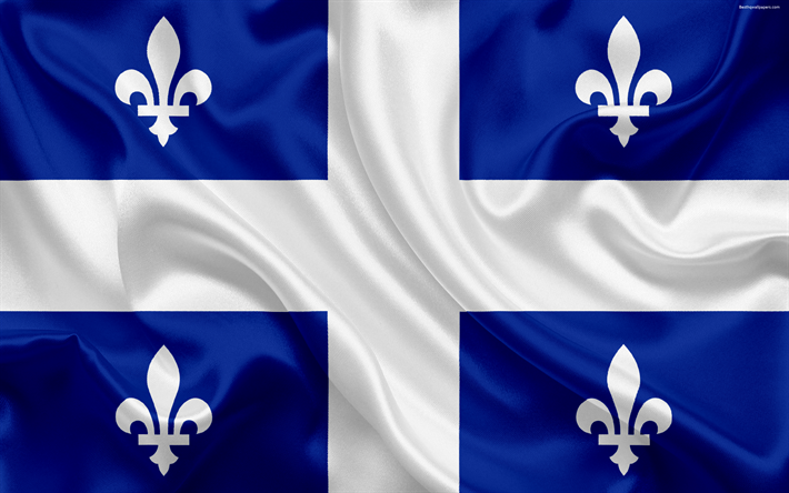 flagge von quebec, kanada, 4k, provinz, quebec, seide flagge, kanadische symbole