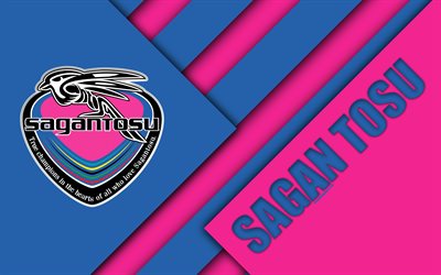 Sagan Tosu FC, 4k, material design, Japanese football club, blue pink abstraction, logo, Tosu, Saga, Japan, J1 League, Japan Professional Football League, J-League