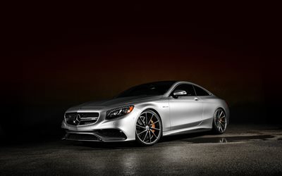 Mercedes S63 AMG, 2017, silver sports coupe, tuning S63, Mercedes