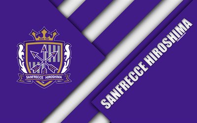 Sanfrecce Hiroshima FC, 4k, material design, Japanese soccer club, purple abstraction, logo, Asaminami, Hiroshima, Japan, J1 League, Japan Professional Football League, J-League