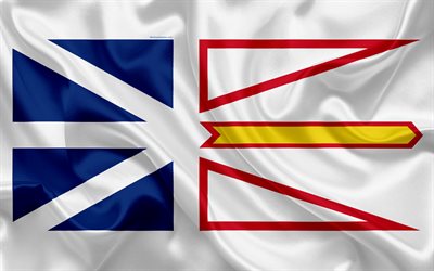 Flag of Newfoundland and Labrador, The Golden Shaft, Canada, 4k, province, silk flag, Canadian symbols