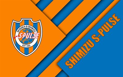 Shimizu S-Pulse FC, 4K, material design, Japanese football club, orange blue abstraction, logo, Shimizu-ku, Shizuoka, Japan, J1 League, Japan Professional Football League, J-League