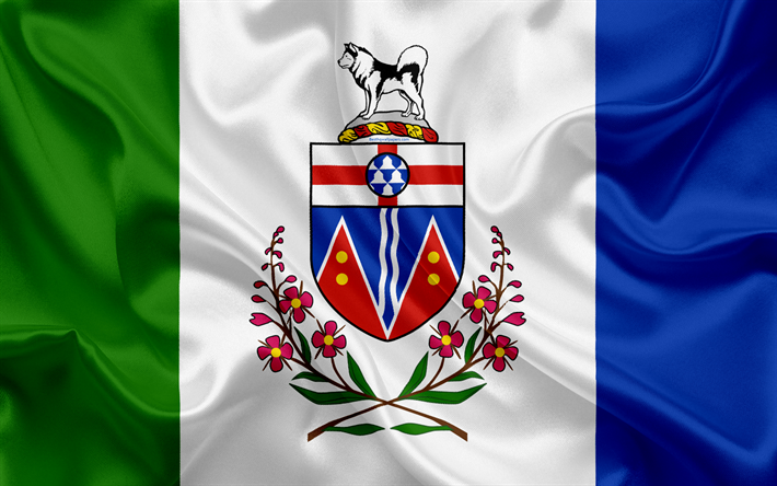Bandiera di Yukon, tricolore, Canada, 4k, provincia, Yukon, seta bandiera Canadese simboli