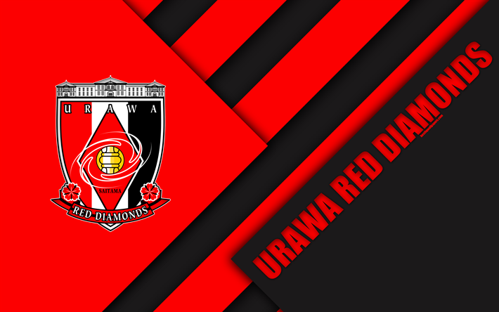 Urawa Red Diamonds FC, 4k, material design, Japanese football club, red black abstraction, logo, Saitama, Japan, J1 League, Japan Professional Football League, J-League