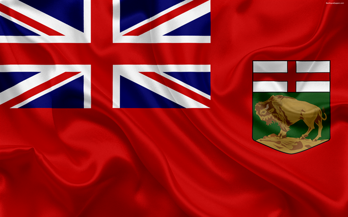 Bandiera di Manitoba, in Canada, 4k, provincia, Manitoba, seta bandiera Canadese simboli