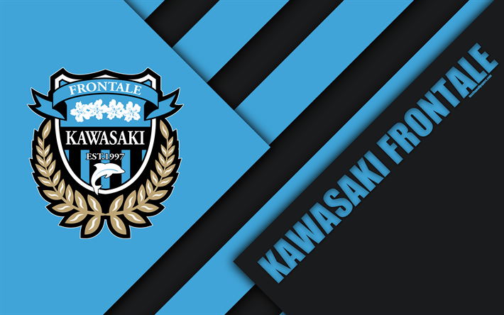 Kawasaki Frontale FC, 4k, material design, Japanese football club, black and blue abstraction, logo, Kawasaki, Kanagawa, Japan, J1 League, Japan Professional Football League, J-League