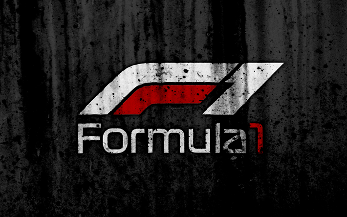 Formel 1, 4k, nya logotyp, grunge, F1, svart bakgrund, Formel 1-logotyp