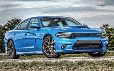 Dodge Charger RT, HDR, 2018 carros, os carros americanos, azul Carregador, ajuste, Rodeio