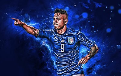 Gianluca Lapadula, abstract art, Italy National Team, soccer, footballers, Lapadula, neon lights, Italian football team