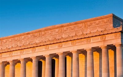 Lincoln Memorial, kv&#228;ll, sunset, kolumner, Landm&#228;rke, Washington DC, USA, American national monument