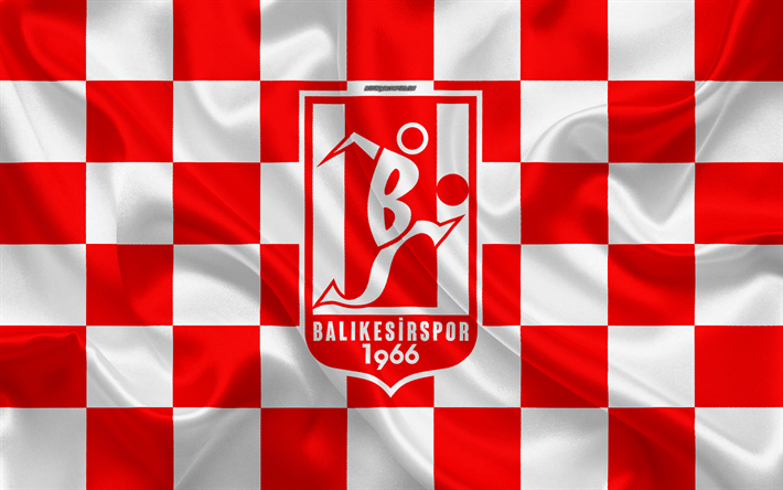 Balikesirspor, 4k, logo, creativo, arte, rosso, bianco, bandiera a scacchi, squadra di Calcio turco, bagno turco 1 Lig, emblema, seta, texture, Balikesir, Turchia, calcio