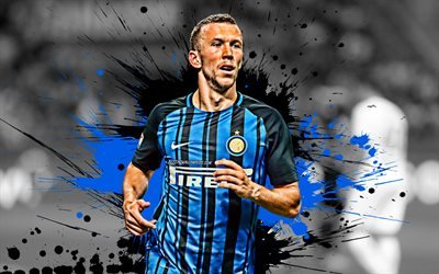 Ivan Perisic, blue and black blots, Croatian footballers, Internazionale, Serie A, Perisic, Inter Milan, soccer, football, grunge, Inter Milan FC