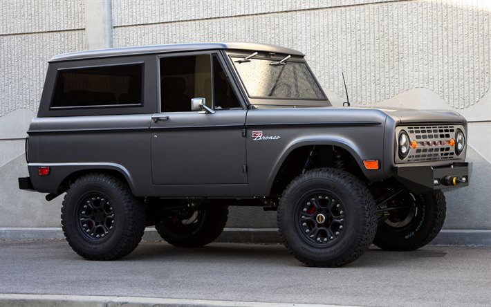 1968, Ford Bronco, retro cars, Custom Bronco, tuning Bronco, matt gray Bronco, American cars, Ford