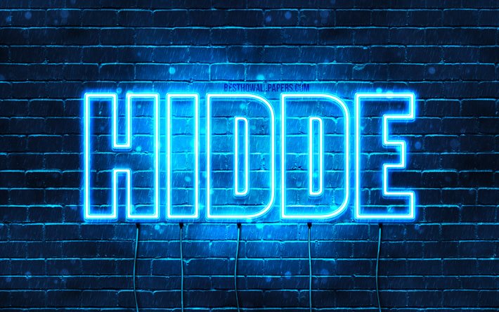 Hidde, 4k, pap&#233;is de parede com nomes, nome de Hidde, luzes de n&#233;on azuis, Happy Birthday Hidde, nomes masculinos holandeses populares, imagem com o nome de Hidde