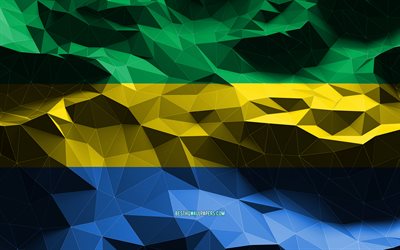 4k, drapeau gabonais, art low poly, pays africains, symboles nationaux, drapeau du Gabon, art 3D, Gabon, Afrique, drapeau 3D du Gabon