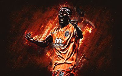 Emmanuel Adebayor, grunge, Istanbul Basaksehir FC, goal, togolese footballers, soccer, Turkish Super Lig, Adebayor, football, orange stone, Turkey